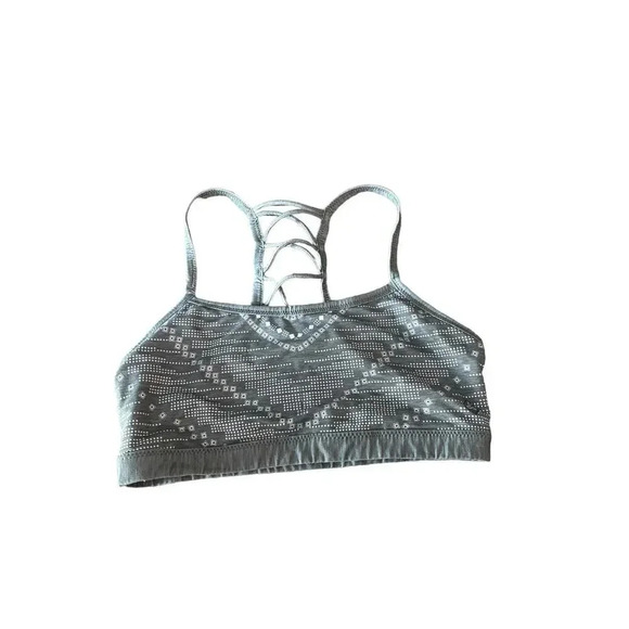 PrAna Green Geometric Print Lattice Back Isaline Sports Bra Size Medium - Picture 2 of 4